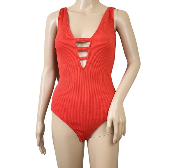 Express One Eleven Cutouts Bodysuit  Red - Picture 1 of 4